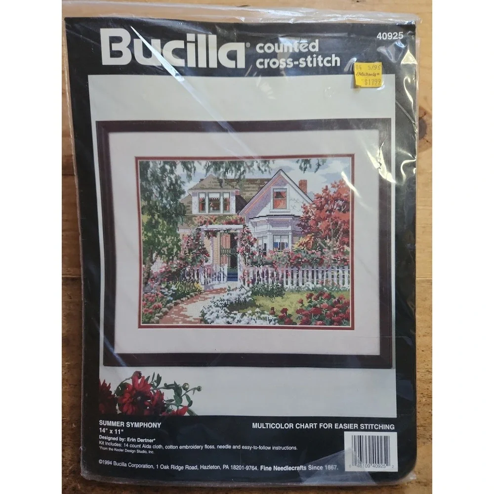 VTG. NIP Bucilla Cross Stitch Kit SUMMER SYMPHONY #40925 Floral Roses Garden